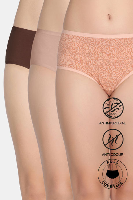 Zivame Medium Rise Full Coverage Hipster Panty (Pack of 3) - Multicolor