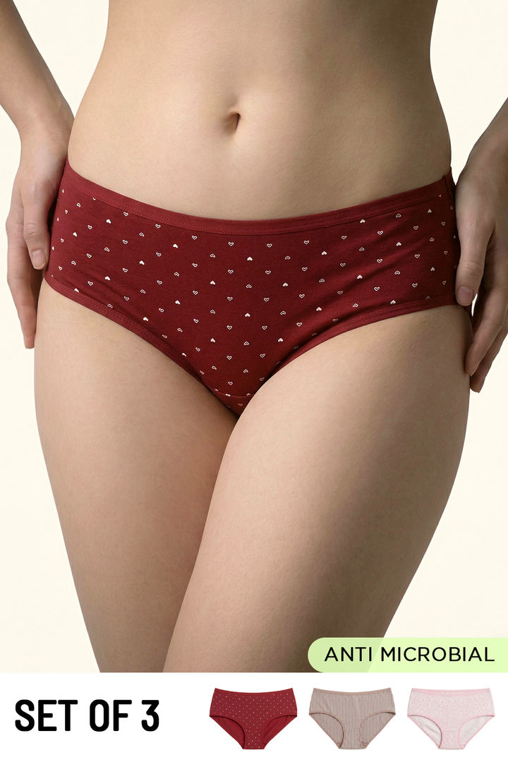 Zivame Medium Rise Full Coverage Hipster Panty (Pack of 3) - Multicolor