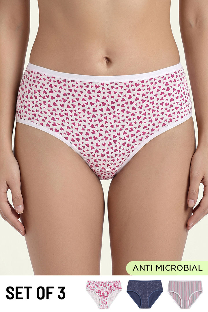 Zivame Medium Rise Full Coverage Hipster Panty (Pack of 3) - Multicolor