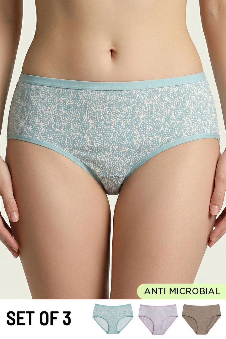 Zivame Medium Rise Full Coverage Hipster Panty (Pack of 3) - Multicolor