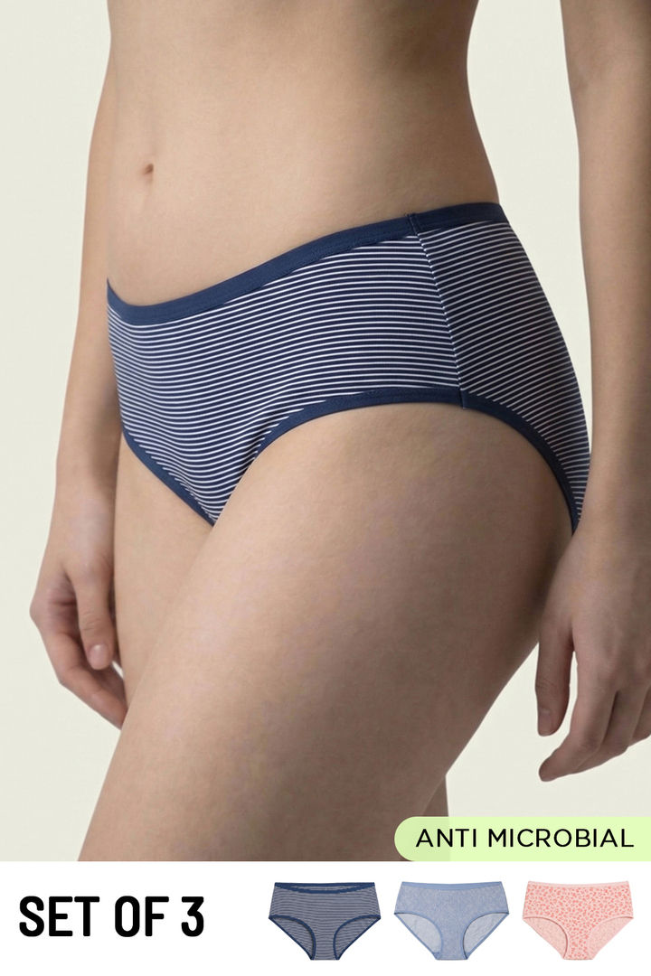 Zivame Medium Rise Full Coverage Hipster Panty (Pack of 3) - Multicolor
