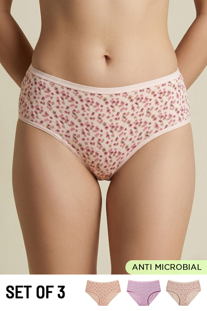 Zivame Medium Rise Full Coverage Hipster Panty (Pack of 3) - Multicolor