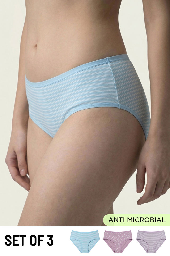 Zivame Medium Rise Full Coverage Hipster Panty (Pack of 3) - Multicolor