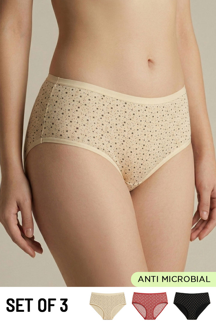 Zivame Medium Rise Full Coverage Hipster Panty (Pack of 3) - Multicolor