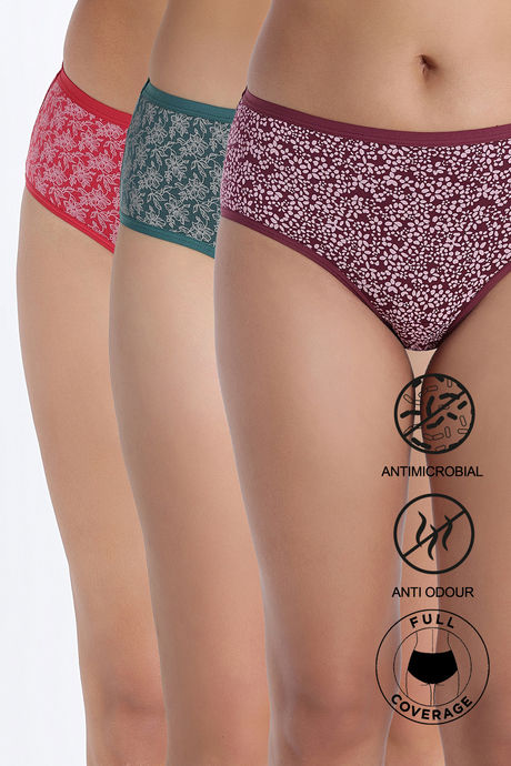 Zivame Medium Rise Full Coverage Hipster Panty (Pack of 3) - Multicolor