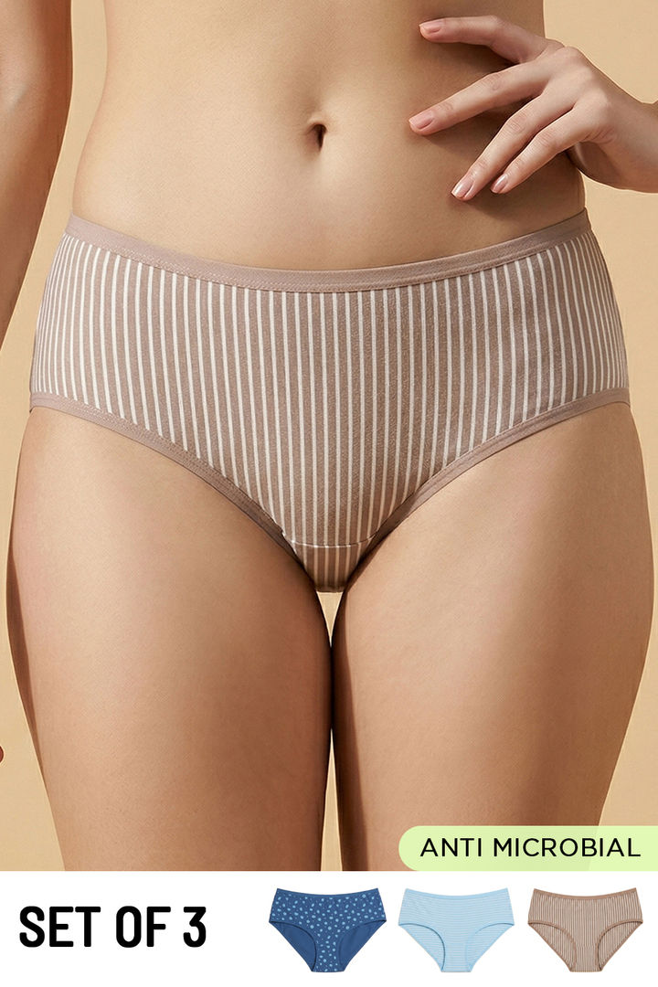 Zivame Medium Rise Full Coverage Hipster Panty (Pack of 3) - Multicolor