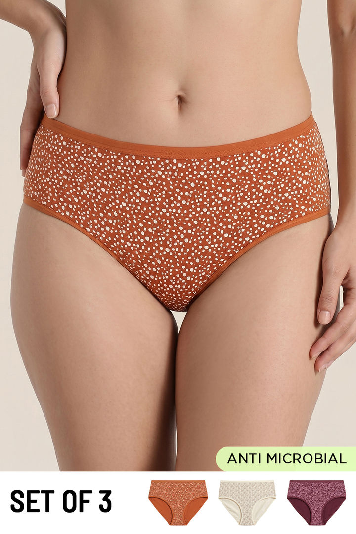 Zivame Medium Rise Full Coverage Hipster Panty (Pack of 3) - Multicolor