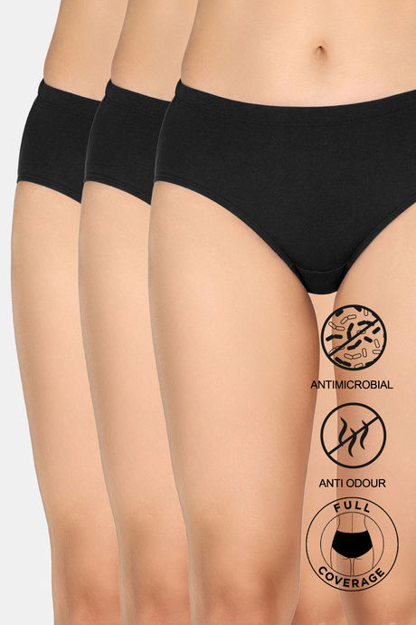 Zivame Full Coverage Medium Rise Hipster Panty (Pack of 3) - Anthracite