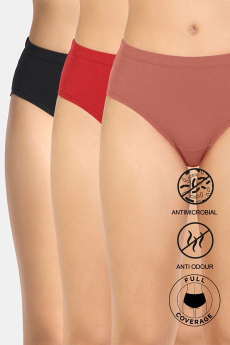 Zivame Full Coverage Medium Rise Hipster Panty (Pack of 3) - Multicolor