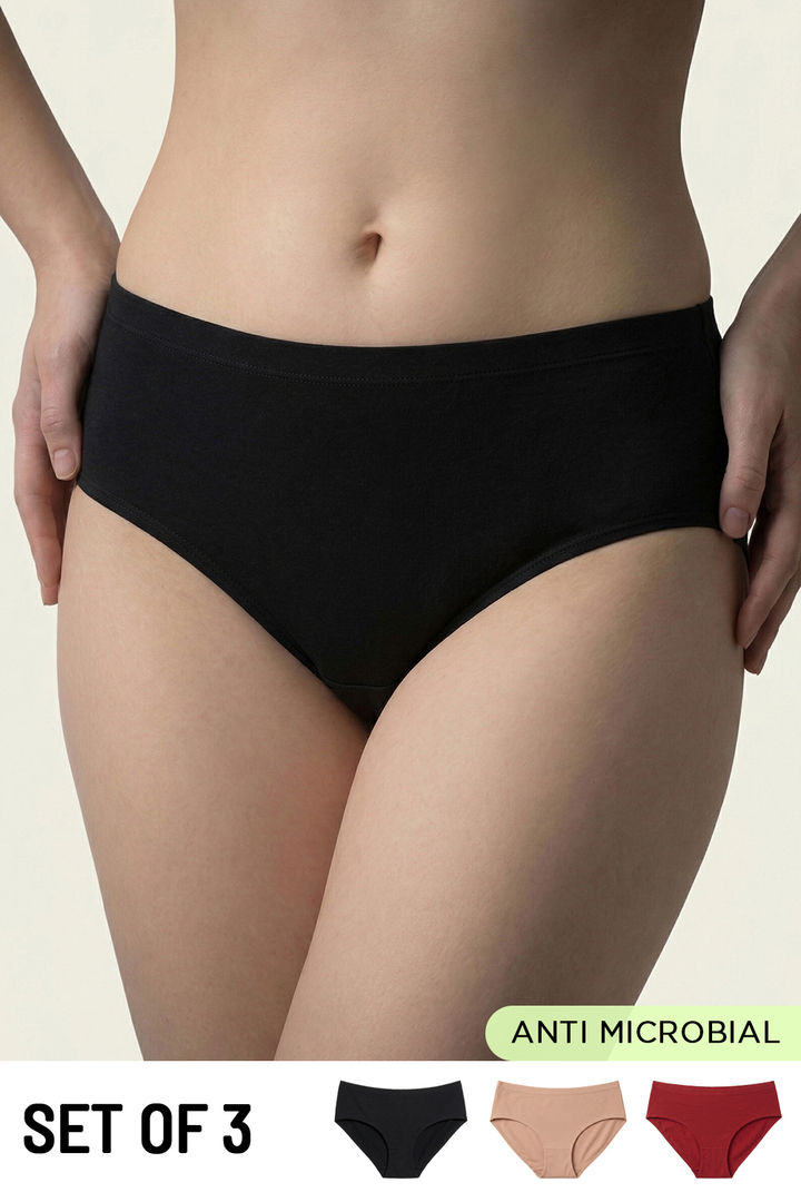 Zivame Full Coverage Medium Rise Hipster Panty (Pack of 3) - Multicolor