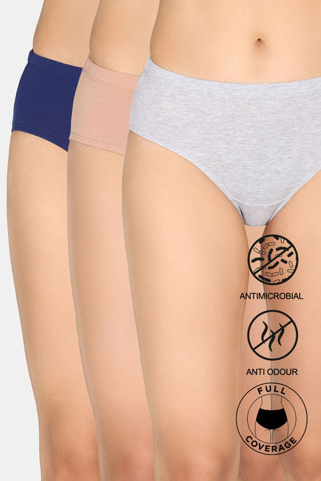 Zivame Full Coverage Medium Rise Hipster Panty (Pack of 3) - Multicolor
