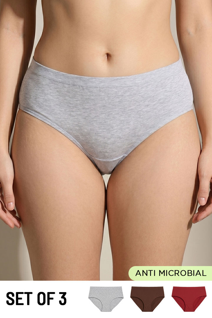 Zivame Full Coverage Medium Rise Hipster Panty (Pack of 3) - Multicolor
