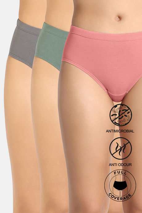 Zivame Full Coverage Medium Rise Hipster Panty (Pack of 3) - Multicolor