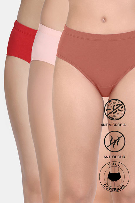 Zivame Medium Rise Full Coverage Hipster Panty (Pack of 3) - Multicolor