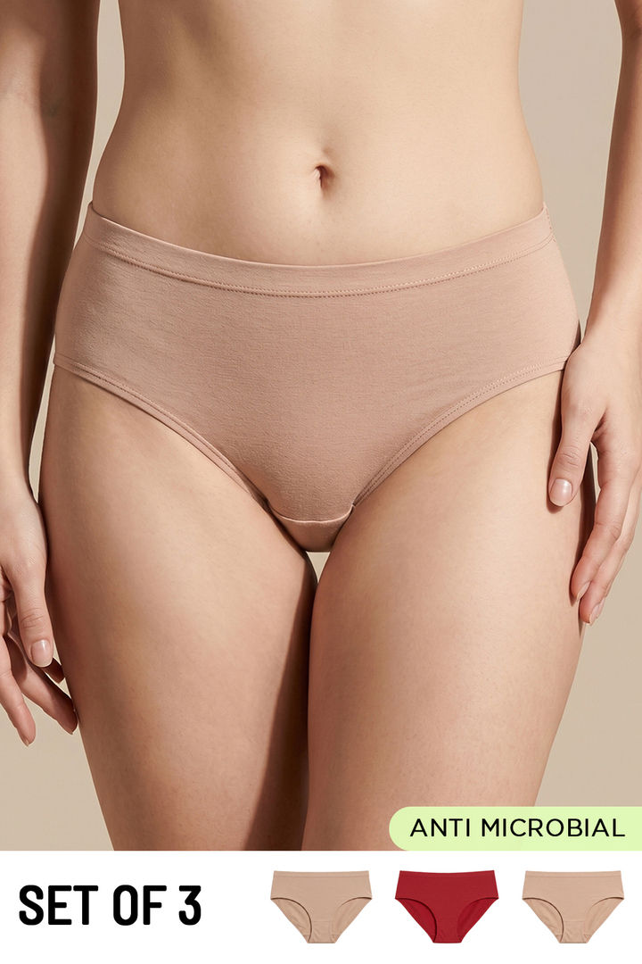 Zivame Medium Rise Full Coverage Hipster Panty (Pack of 3) - Multicolor