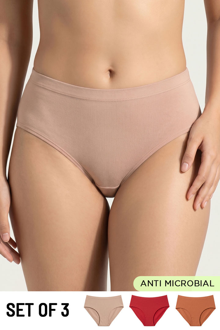 Zivame Medium Rise Full Coverage Hipster Panty (Pack of 3) - Multicolor