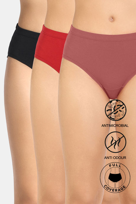 Zivame Full Coverage Medium Rise Hipster Panty (Pack of 3) - Multicolor
