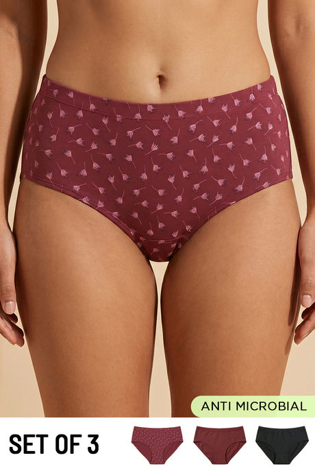 Zivame Medium Rise Full Coverage Hipster Panty (Pack of 3) - Multicolor