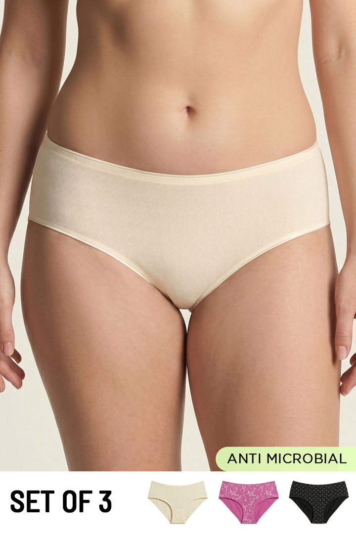 Zivame Low Rise Full Coverage Hipster Panty (Pack of 3) - Multicolor