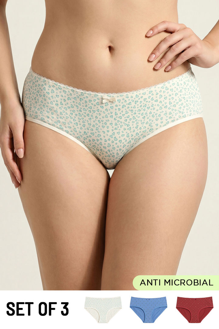 Zivame Low Rise Full Coverage Hipster Panty (Pack of 3) - Multicolor