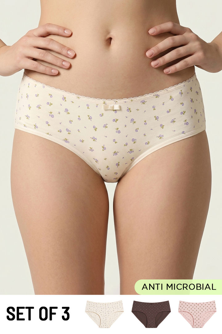 Zivame Low Rise Full Coverage Hipster Panty (Pack of 3) - Multicolor