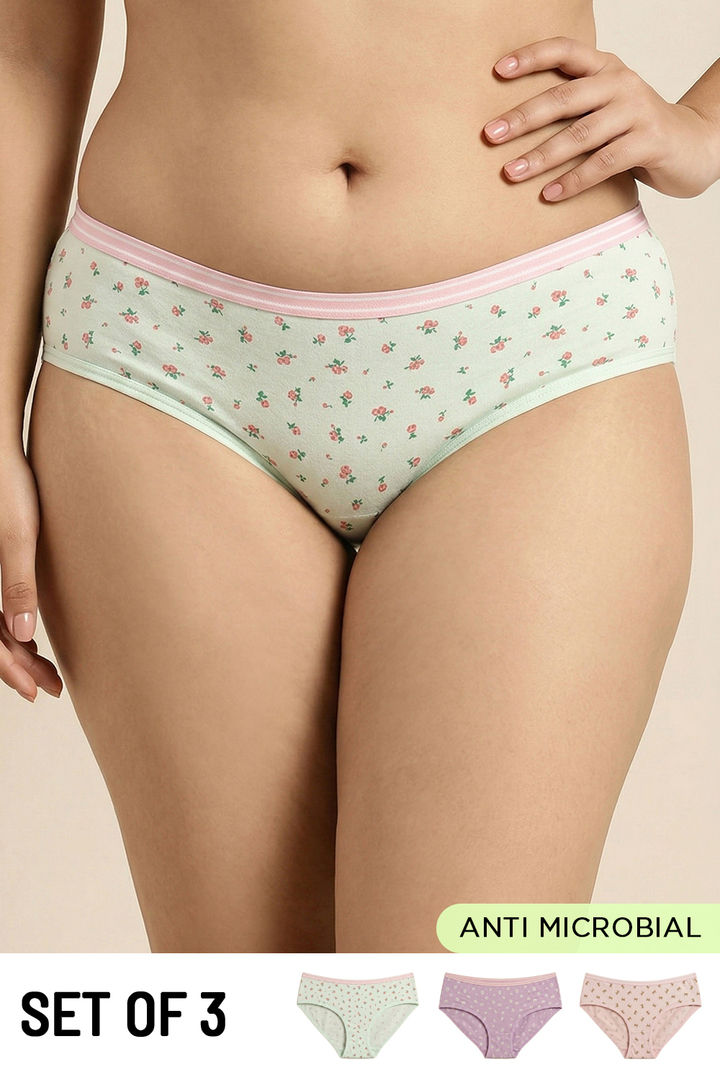 Zivame Low Rise Full Coverage Hipster Panty (Pack of 3) - Multicolor