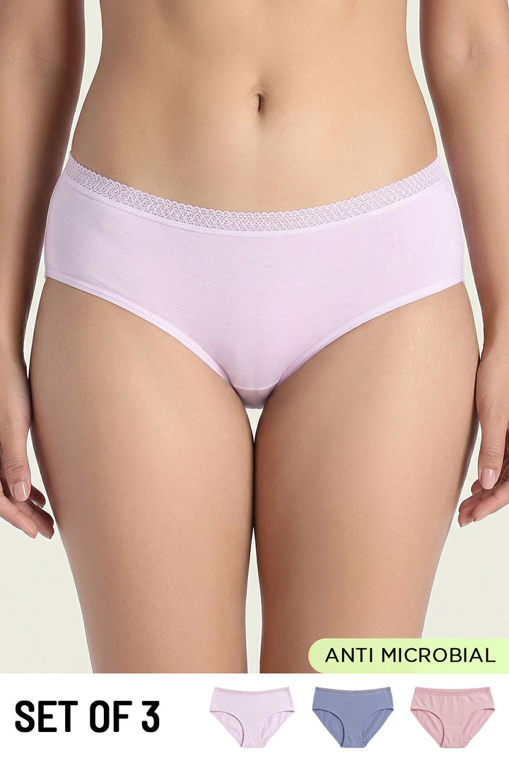 Zivame Low Rise Full Coverage Hipster Panty (Pack of 3) - Multicolor