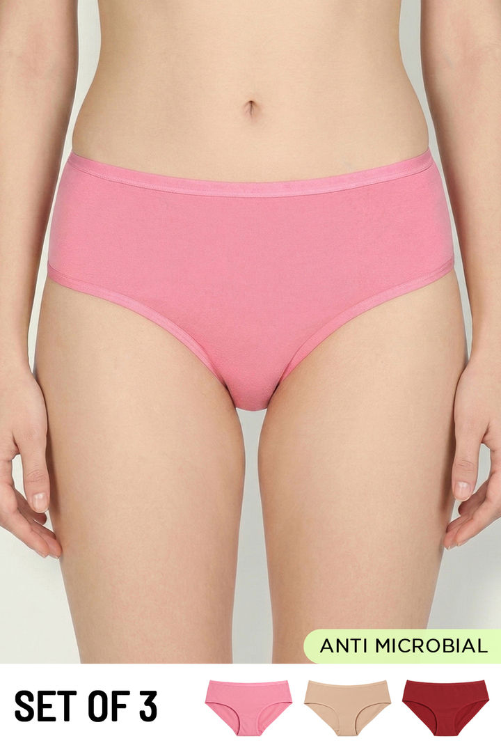 Zivame Medium Rise Full Coverage Hipster Panty (Pack of 3) - Multicolor