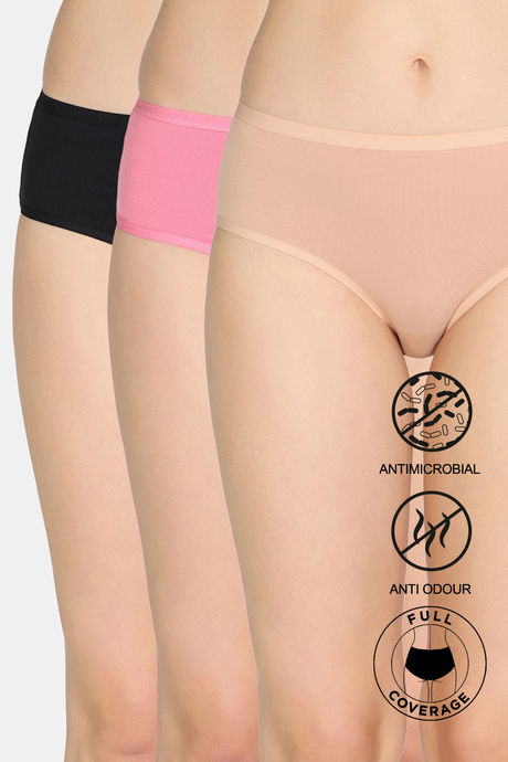 Zivame Medium Rise Full Coverage Hipster Panty (Pack of 3) - Multicolor