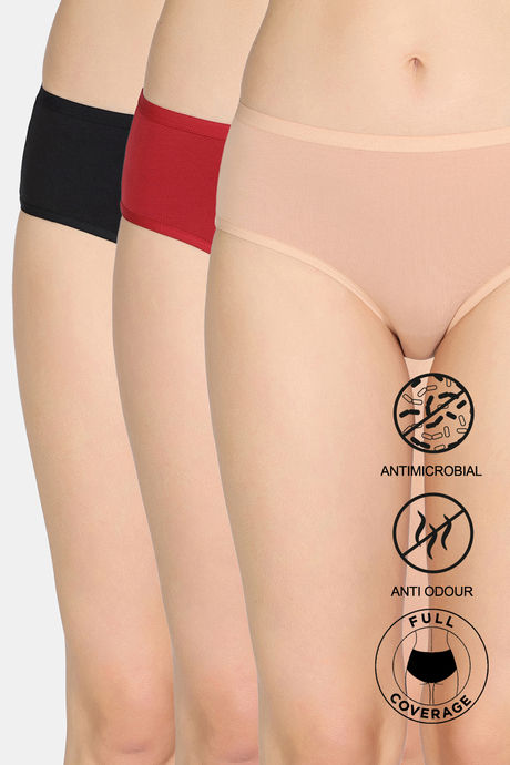 Zivame Medium Rise Full Coverage Hipster Panty (Pack of 3) - Multicolor
