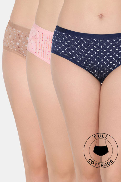 Zivame Medium Rise Full Coverage Hipster Panty (Pack of 3) - Multicolor