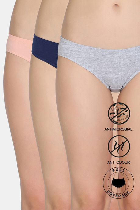 Zivame Low Rise Full Coverage Bikini Panty (Pack of 3) - Multicolor