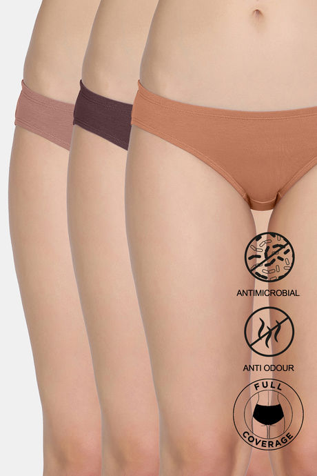 Zivame Low Rise Full Coverage Bikini Panty (Pack of 3) - Multicolor