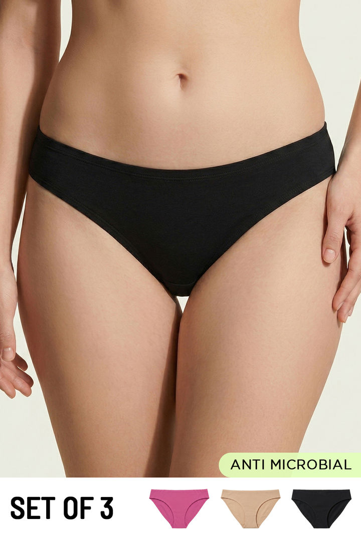 Zivame Low Rise Full Coverage Bikini Panty (Pack of 3) - Multicolor