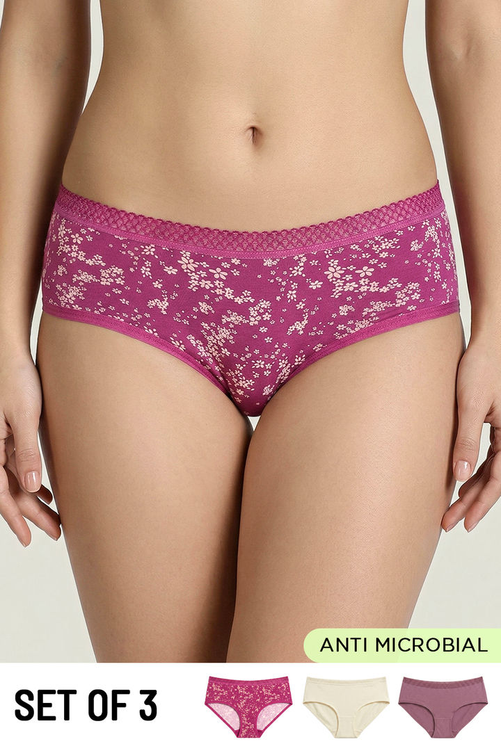 Zivame Low Rise Full Coverage Hipster Panty (Pack of 3) - Multicolor