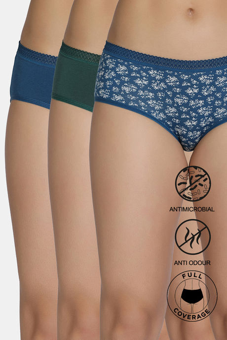 Zivame Low Rise Full Coverage Hipster Panty (Pack of 3) - Multicolor