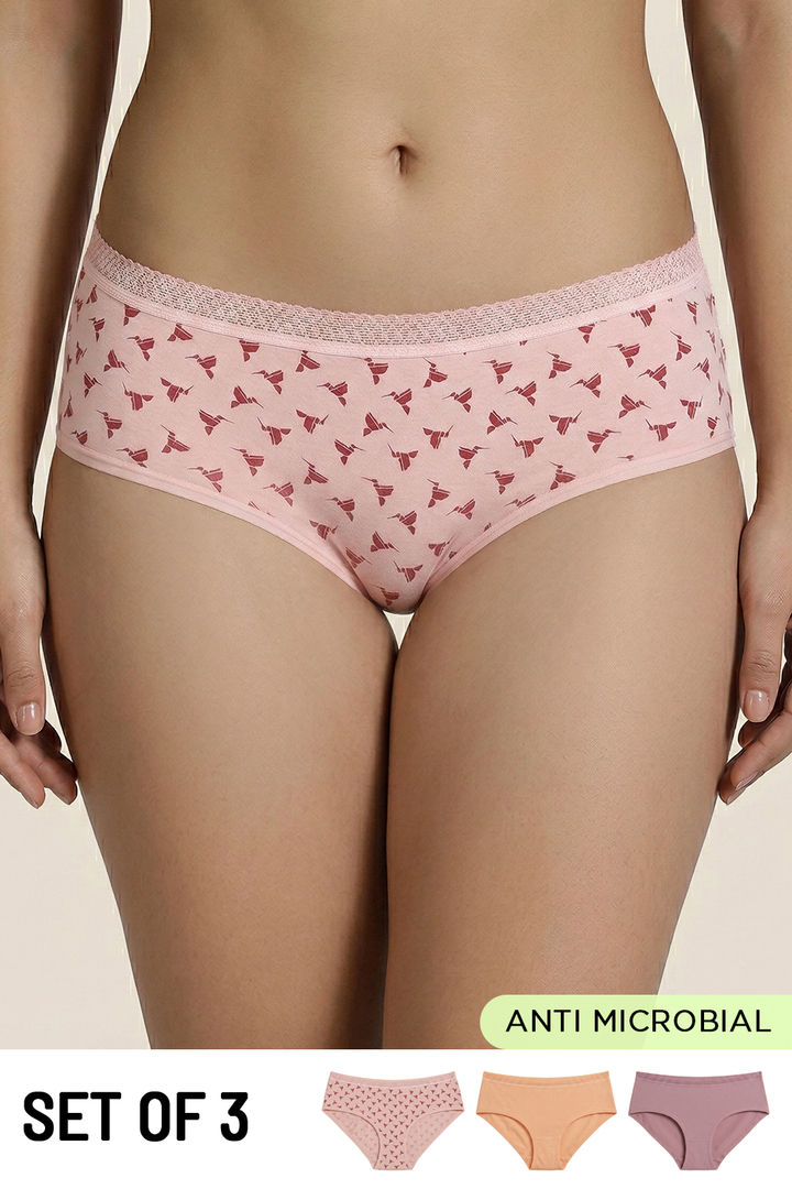 Zivame Low Rise Full Coverage Hipster Panty (Pack of 3) - Multicolor