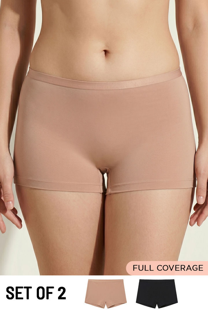 Zivame Medium Rise Full Coverage Boyshorts (Pack of 2) - Multicolor