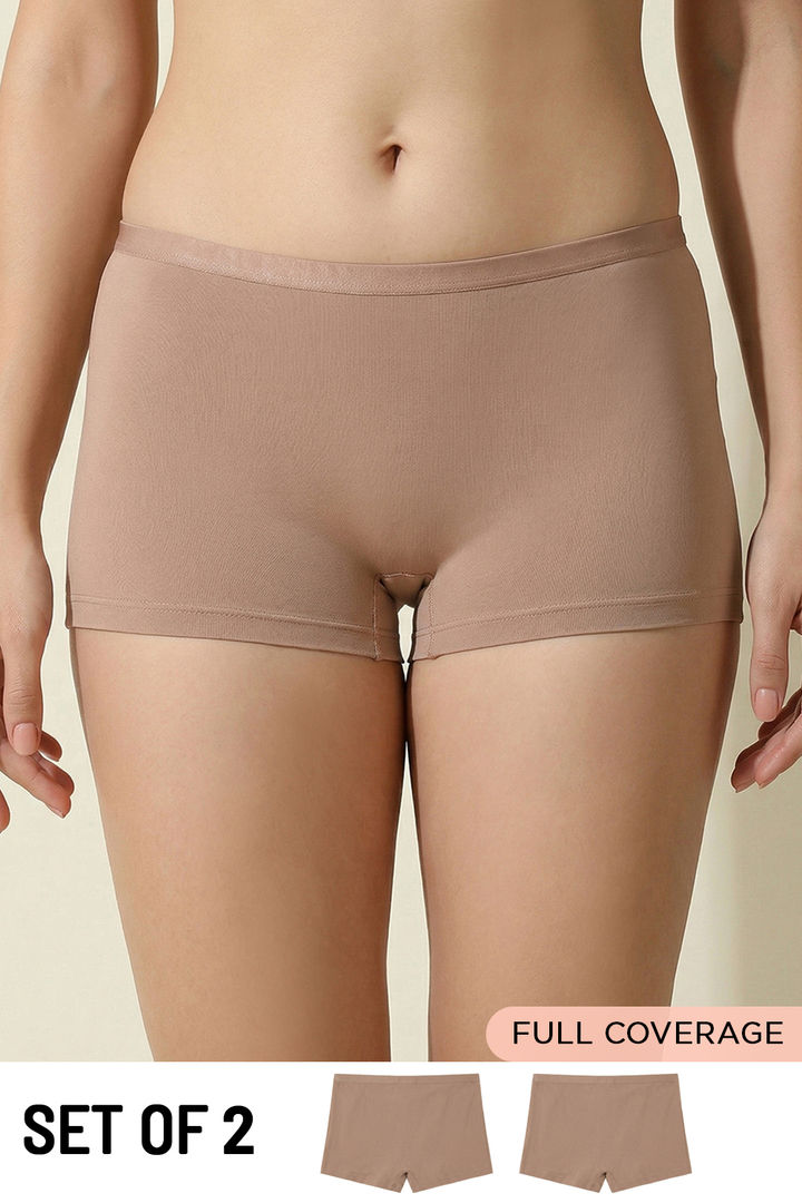 Zivame Medium Rise Full Coverage Boyshorts (Pack of 2) - Roebuck