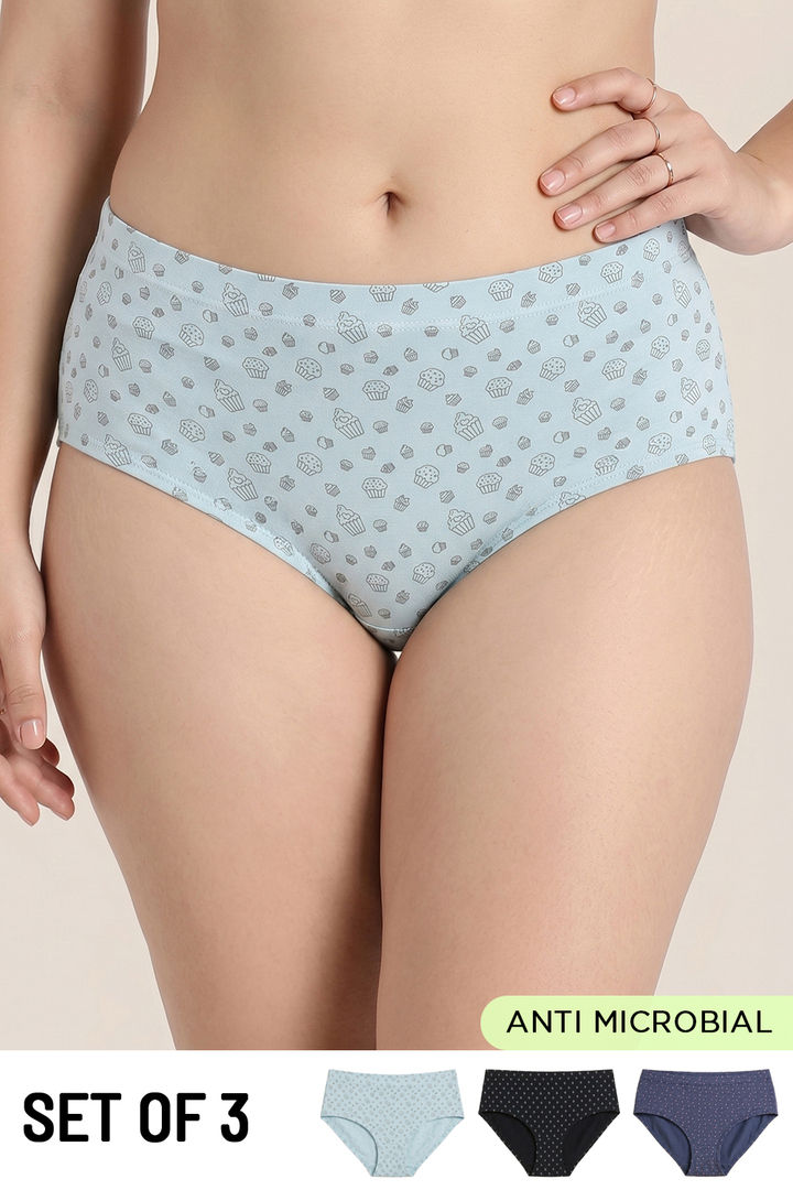 Zivame Medium Rise Full Coverage Hipster Panty (Pack of 3) - Multicolor