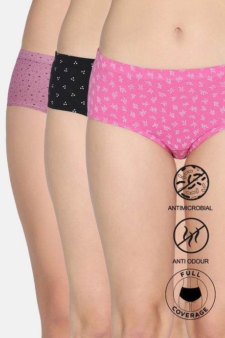 Zivame Medium Rise Full Coverage Hipster Panty (Pack of 3) - Multicolor