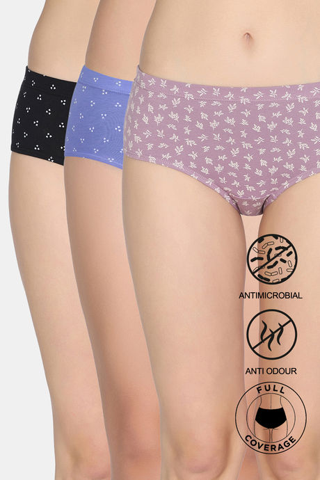 Zivame Medium Rise Full Coverage Hipster Panty (Pack of 3) - Multicolor