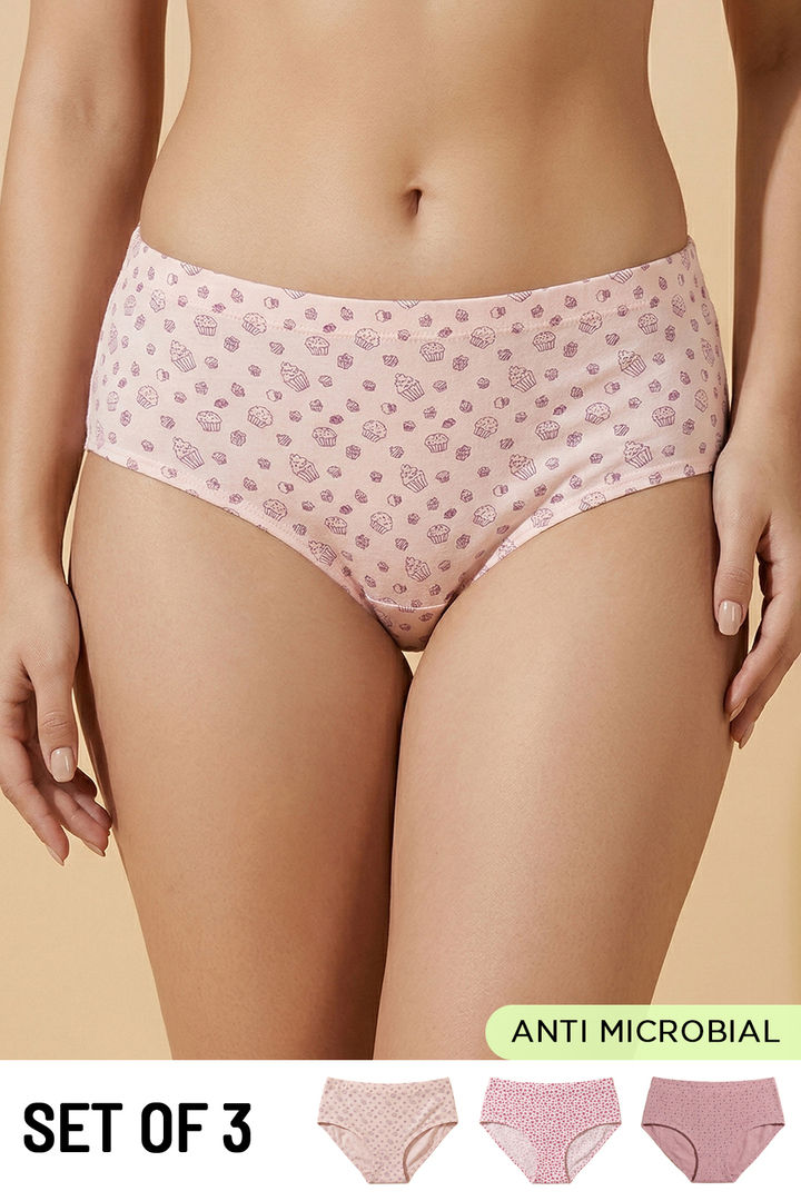 Zivame Medium Rise Full Coverage Hipster Panty (Pack of 3) - Multicolor