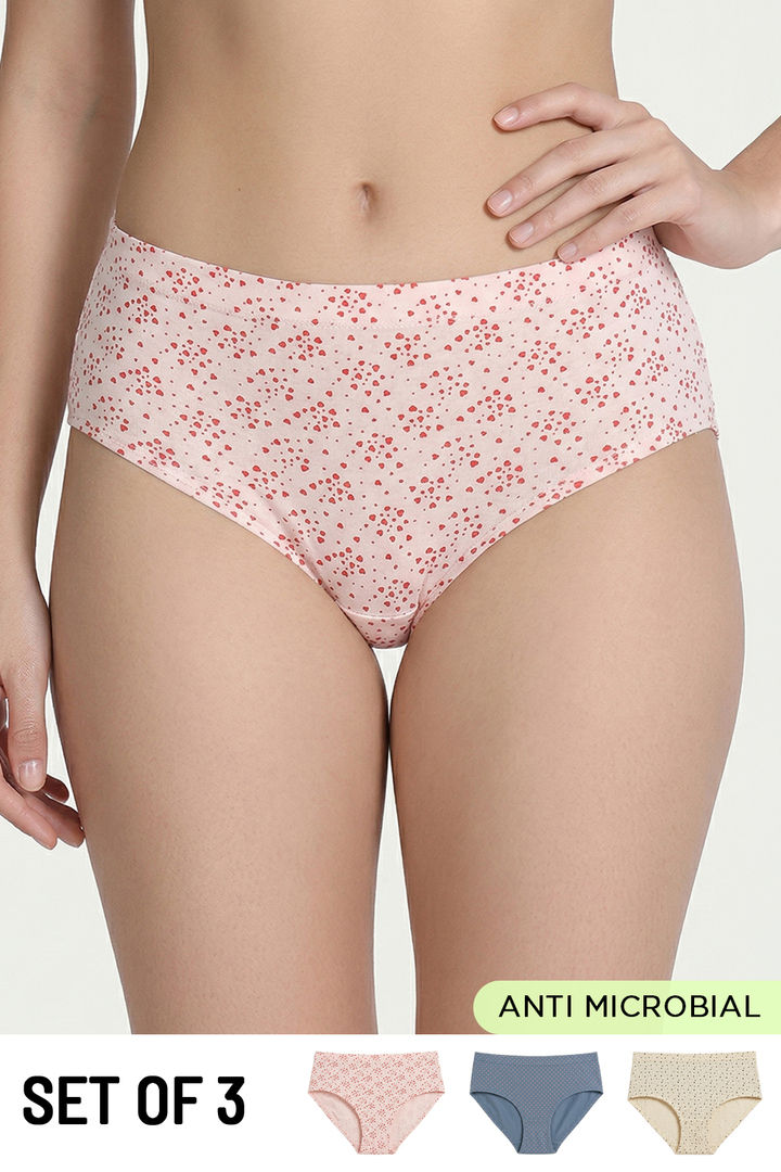 Zivame Medium Rise Full Coverage Hipster Panty (Pack of 3) - Multicolor
