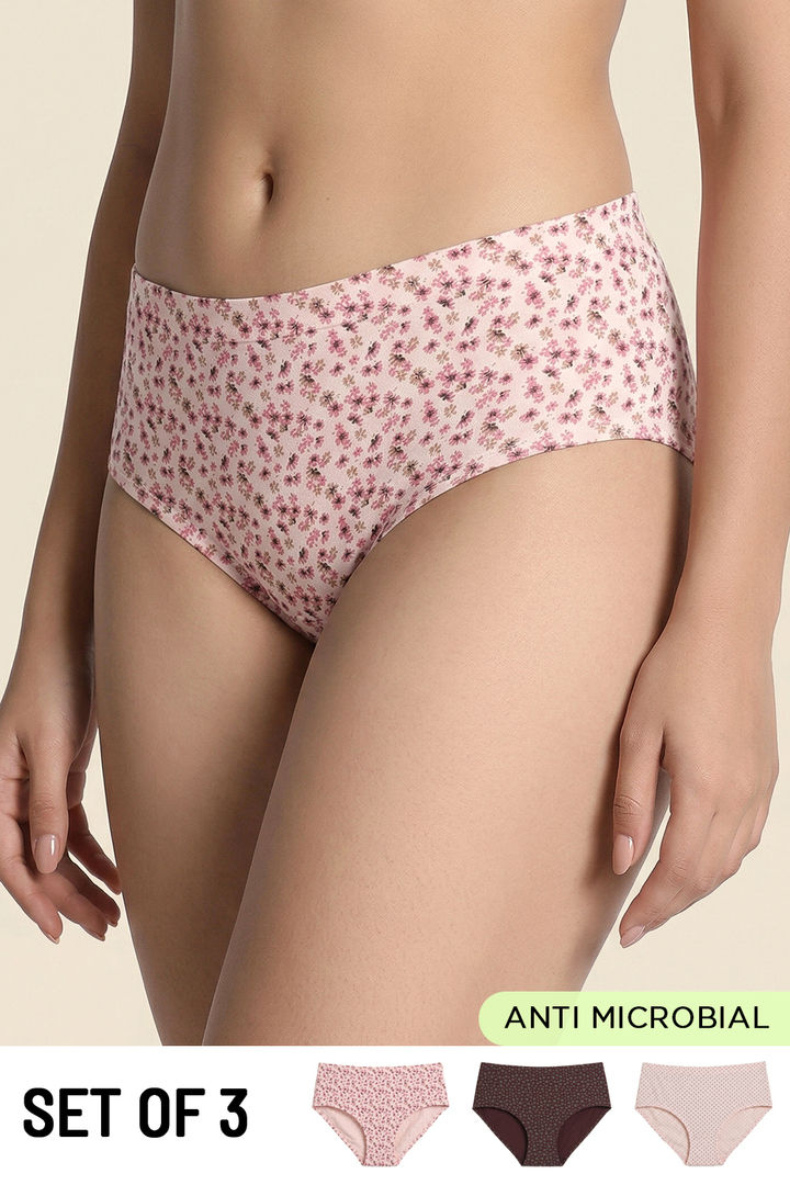 Zivame Medium Rise Full Coverage Hipster Panty (Pack of 3) - Multicolor