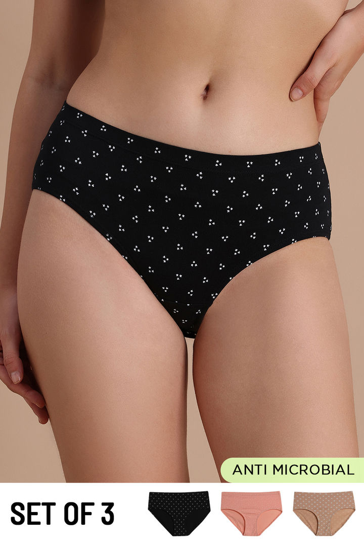 Zivame Medium Rise Full Coverage Hipster Panty (Pack of 3) - Multicolor