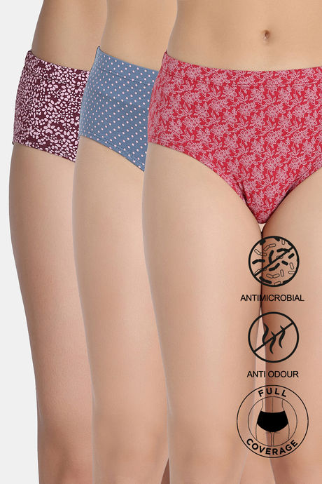 Zivame Medium Rise Full Coverage Hipster Panty (Pack of 3) - Multicolor