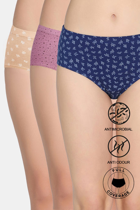 Zivame Medium Rise Full Coverage Hipster Panty (Pack of 3) - Multicolor