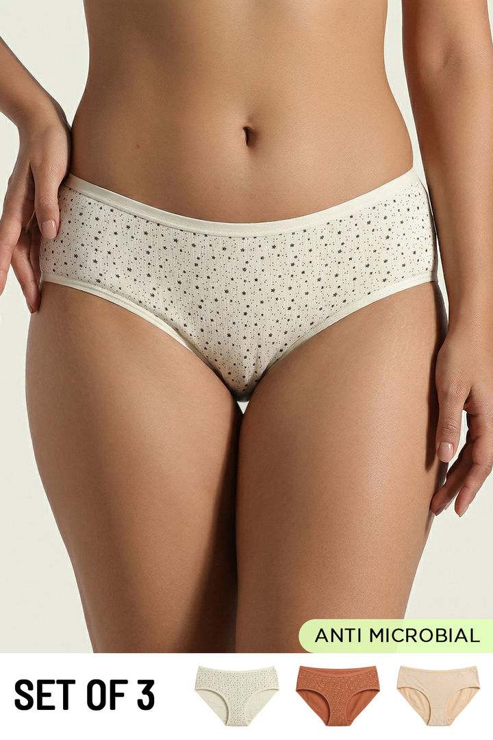 Zivame Low Rise Full Coverage Hipster Panty (Pack of 3) - Multicolor