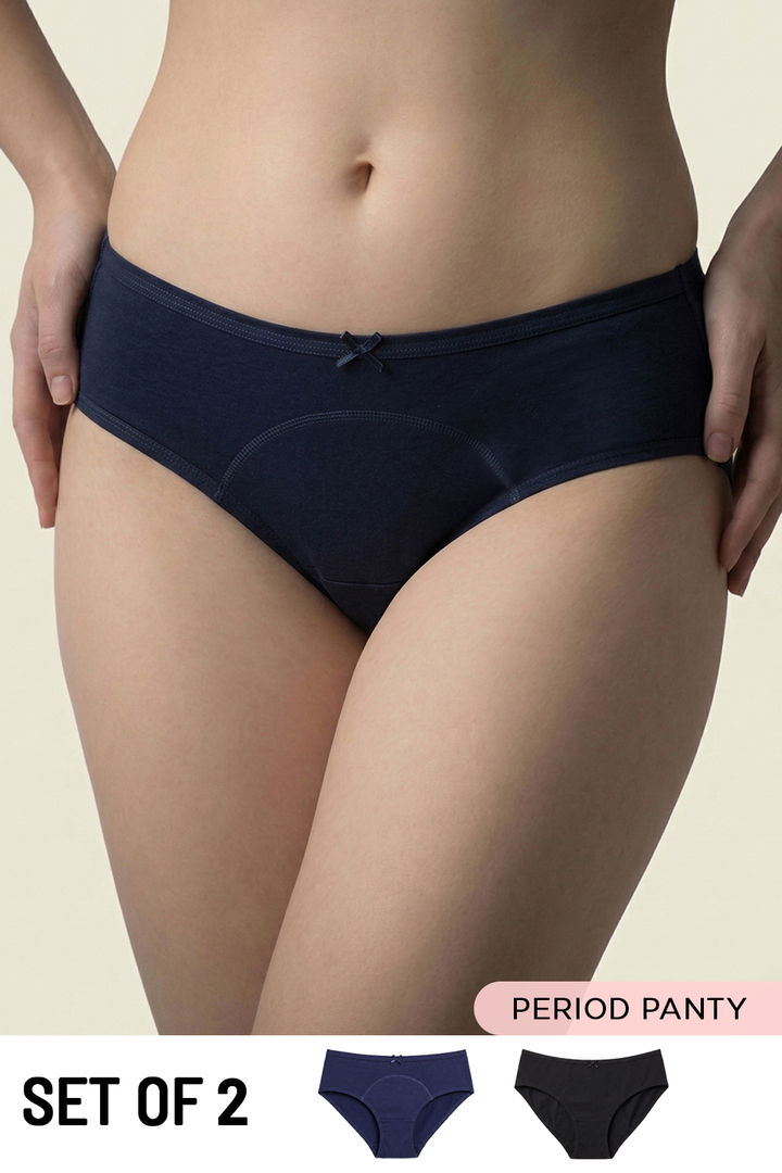 Lavos Medium Rise Full Coverage Hipster Period Panty (Pack of 2) - Multicolor